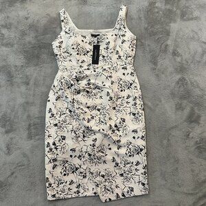 NWT Donna Karan New York DKNY Metallic Cream Floral Dress Women's 10 Cocktail